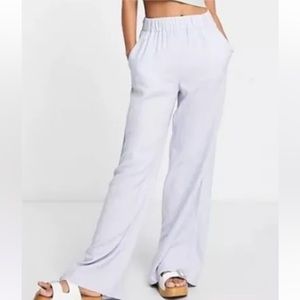 Abercrombie and fitch wide leg linen pull on pants light blue